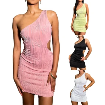 Женское сексуальное платье на одно плечо, праздничное платье без рукавов, модное платье с вырезом Ins