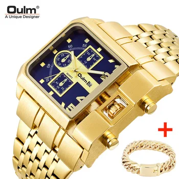 Золотые часы Oulm с большим циферблатом Для мужчин, Роскошные Оригинальные Мужские наручные часы с хронографом из водонепроницаемой стали и золота Relogio Masculino 2022