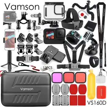 Комплект аксессуаров Vamson для GoPro Hero 10 9 Черный Водонепроницаемый Корпус Комплект Чехлов для Go Pro 12 11 10 9 Черный Аксессуар для Экшн-камеры