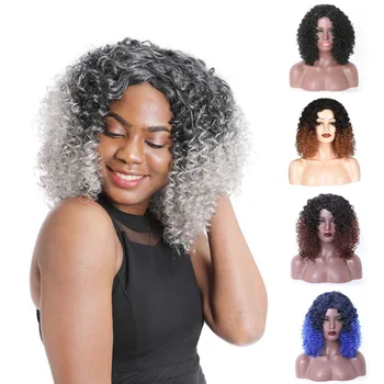 Короткие волосы, Кудрявый парик, синтетический парик, афроамериканское омбре, натуральные парики для чернокожих женщин, термостойкие волосы
