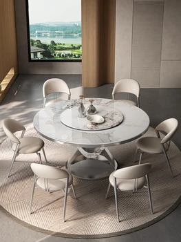 Круглый обеденный стол, элитный бытовой итальянский светильник класса люкс с поворотным столом, дизайнерским обеденным столом и стулом