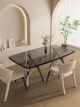 Легкий и роскошный обеденный стол из закаленного стекла, прямоугольный обеденный стол, сочетание итальянского дизайнерского стеклянного обеденного стола и стула