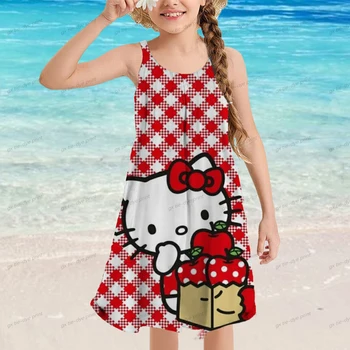 Летнее платье для девочек дошкольного возраста HELLO KITTY, детское платье без рукавов, детское платье, Модная одежда для девочек