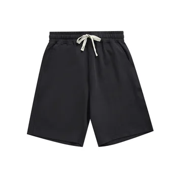 Летние модные мужские повседневные шорты из саржевого хлопка весом 260 г, японский стиль, эластичный пояс, однотонные простые базовые прямые брюки до половины длины