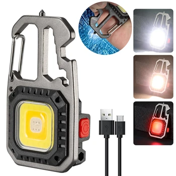 Мини-COB светодиодный фонарик для ключей, Отвертка, аварийный ключ, молоток, Портативное кольцо для ключей, рабочий фонарь, фонарь для кемпинга на открытом воздухе