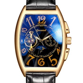 Модные мужские часы люксового бренда, выдалбливающие автоматические механические кожаные часы, водонепроницаемые часы Orologio Uomo, Новинка