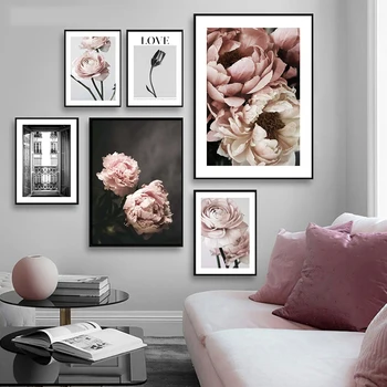 Модный плакат с розовыми цветочными принтами, фотография на окне, картина на холсте, настенная картина в скандинавском стиле для гостиной, эстетичный домашний декор