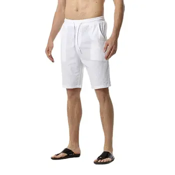 Мужские повседневные шорты из хлопка и льна, летние модные пляжные шорты