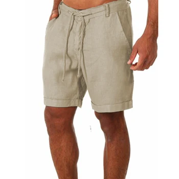 Мужские хлопчатобумажные льняные шорты, повседневные брюки, мужские летние дышащие однотонные льняные брюки, Уличная одежда для фитнеса, Шорты для мужчин S-3Xl