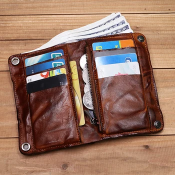 Мужской кошелек из натуральной кожи 2021 года, винтажный морщинистый короткий двойной мужской кошелек, держатель для кредитных карт с карманом для монет на молнии, сумка для денег