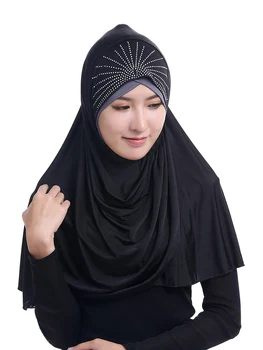 Мусульманское Женское Болеро Femme Hijab, 2 Предмета, Ледяной Шелк, Однотонный Головной Платок С Бриллиантами, Шаль, Арабские Исламские Шарфы, Полное Покрытие, Внутренние Шапки