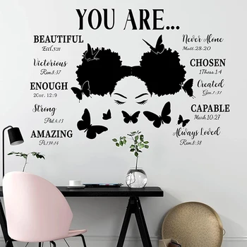 Наклейка на стену Beauty Black Girl с бабочкой, Вдохновляющая цитата, Мотивирующее высказывание, Позитивная наклейка на стену для афроамериканских подростков Gir
