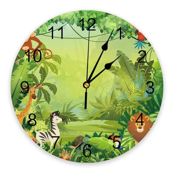 Настенные часы с мультяшным животным львом из тропических джунглей, современный дизайн, декор для гостиной, настенные цифровые часы для домашнего декора,