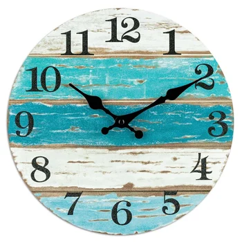 Настенные часы-Синие настенные часы в пляжной тематике, бесшумные, без тиканья, на батарейках, для дома, кухни, гостиной, офиса 10 дюймов