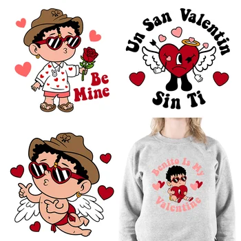 Нашивки Cute Bad Bunny Valentine Cupid Гладить DTF XOXO Love Теплопередающая печать Готовая к печати для одежды
