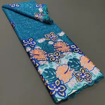 Новейшая Африканская сетчатая кружевная ткань с высококачественными многоцветными 3D блестками, французская сетчатая кружевная ткань, кружево из органзы для пошива свадебного платья