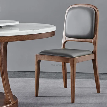 Обеденные стулья из искусственной кожи Nordic для домашней мебели Кухонный стул со спинкой из массива дерева Обеденный стул для домашнего ресторана