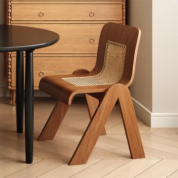 Обеденные стулья из массива дерева в скандинавском ретро стиле, Креативный ротанговый стул для отдыха, Домашний Черный Дизайнерский стул, Современная мебель для обеденного стула