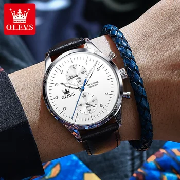 Оригинальные мужские часы OLEVS, лидирующий бренд, хронограф, кварцевые часы для мужчин, водонепроницаемые мужские наручные часы со светящейся датой, повседневные роскошные часы