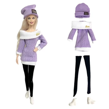 Официальный NK 1 комплект модного платья для куклы-игрушки DIY аксессуары для переодевания (фиолетовое платье + шляпа + носки + обувь) Для куклы Барби Аксессуары для игрушек