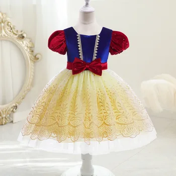 Платье принцессы Белоснежки для девочек, детский костюм, бальное платье с бантом на Хэллоуин, детское праздничное платье на день рождения от 2 до 10 лет