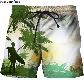 Пляжные шорты-карго с графическим дизайном Palm Tree Sunset Баскетбольные шорты для занятий спортом в тренажерном зале, Бегом, Повседневная Мужская домашняя одежда Унисекс