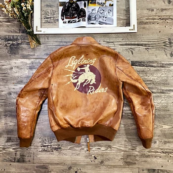 Портной Брандо Растительного дубления, Старый оригинальный цвет кожаной куртки из лошадиной кожи, версия для покраски спины A2, винтажная куртка-авиатор