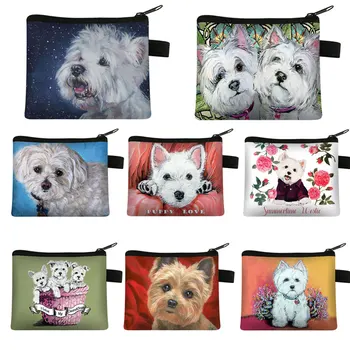 Прекрасная картина с изображением собаки Westie, мешочек для монет для женщин, губная помада, карта, сумка для ключей, мини-кошельки с логотипом собаки, подарок