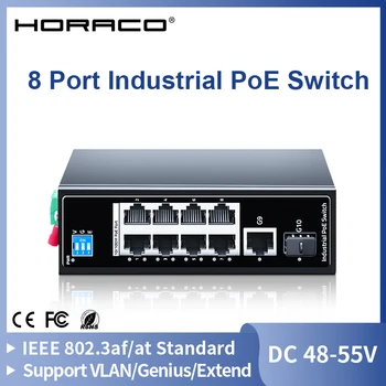 Промышленный Коммутатор POE HORACO с 10 Портами 100Base-T на DIN-Рейке, Настенный Гигабитный Сетевой Коммутатор SFP Uplink Ethernet, постоянный ток 48-55 В