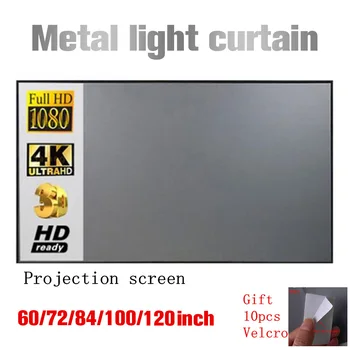 Простой металлический проекционный экран с защитой от света 60/72/84/100/120 дюймов, портативная уличная ткань для проектора высокой четкости 4K