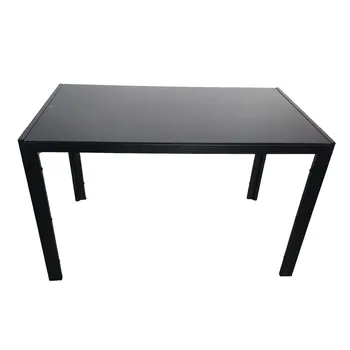 Простой обеденный стол из закаленного стекла и железа черного цвета