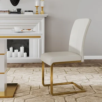 Роскошный и современный домашний обеденный стул, обитый белой кожей, с золотыми ножками, комплект из 2 штук, требуется сборка