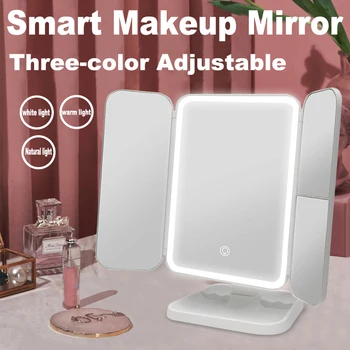 Складное зеркало со светодиодной подсветкой, 3-кратное Увеличительное Зеркало для макияжа, Гибкое Туалетное зеркало с подсветкой, Настольные зеркала Smart Touch