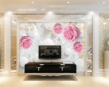 Современная минималистичная мода, 3D цветок розы, роскошная гостиная, ТВ-фон, настенное украшение, настенная роспись, обои papel de parede