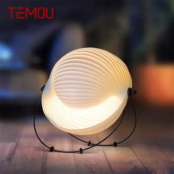 Современная настольная лампа TEMOU, креативный светодиодный белый плиссированный абажур, Настольная Декоративная Прикроватная лампа для дома