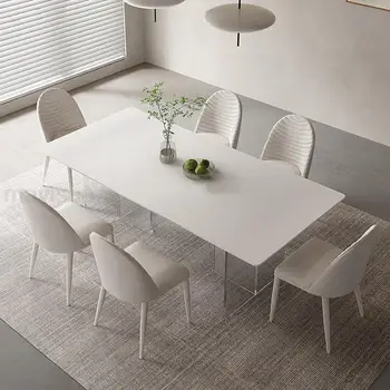 Современный минималистичный прямоугольный стол для кухни Акриловый Т-образный дизайн ножки стола Столешница из каменной плиты Модные столовые гарнитуры