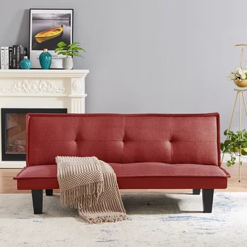 Современный тканевый диван-футон \ Раскладной раскладной диван-футон для домашней гостиной.(КРАСНЫЙ) Красная ткань