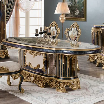 Сочетание итальянского европейского обеденного стола и стула, большая семья, дворцовый обеденный стол из массива дерева, вилла, длинный обеденный стол