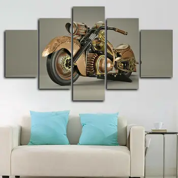 Старый мотоцикл в стиле Стимпанк, 5 панелей, печать на холсте, Настенный художественный плакат, Украшение дома, HD Печать, 5 шт., Картины для домашнего декора, Картины