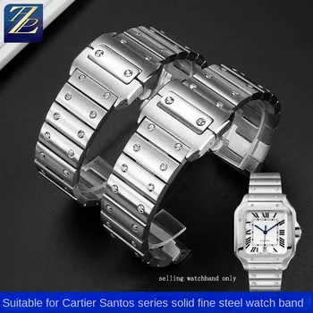 Твердый ремешок для часов из нержавеющей стали Cartier Santos 100 мужской ремешок браслет бабочка пряжка Аксессуары для часов 23 мм