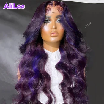 Темно-фиолетовые с синим Кружевные Фронтальные парики, Объемные волнистые парики, Прозрачные Предварительно выщипанные парики из человеческих волос с кружевной застежкой 5x5 для чернокожих женщин