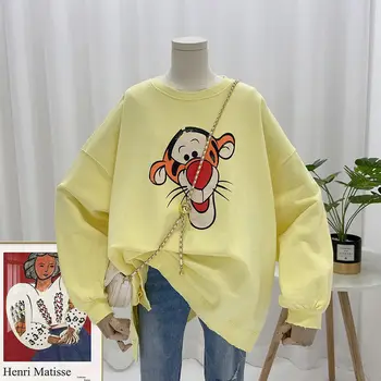 Тонкий свитер 2022 Disney, Новый корейский стиль Ins, модный молодежный пуловер с мультяшным рисунком, свободный топ с длинными рукавами в тон, подходящий по цвету.
