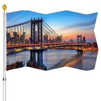 Флаг Манхэттенского Моста Пейзажный Дом Нью-Йорка Внутренние Наружные Декоративные Флаги Баннеры с Латунными Люверсами для Женщин Мужчин