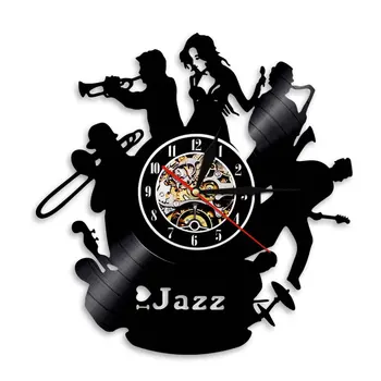 Художественное оформление джазовой музыки, 3D Настенные часы, Винтажная виниловая пластинка, часы для домашнего декора, часы Уникальный Подарок для джазового музыканта