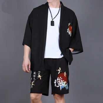 Японские Брюки-кимоно Винтажные брюки Bloom Harajuku С принтом Waves Повседневные Брюки Шорты Мужская Традиционная Азиатская одежда FF2022