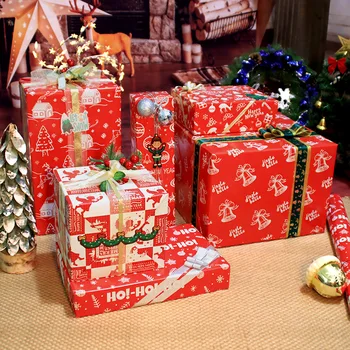 Яркая медная бумага для упаковки рождественских подарков, Рождественская бумага 2022, Новогодний Рождественский колокольчик, Ангел-деко, упаковочная бумага для вечеринок